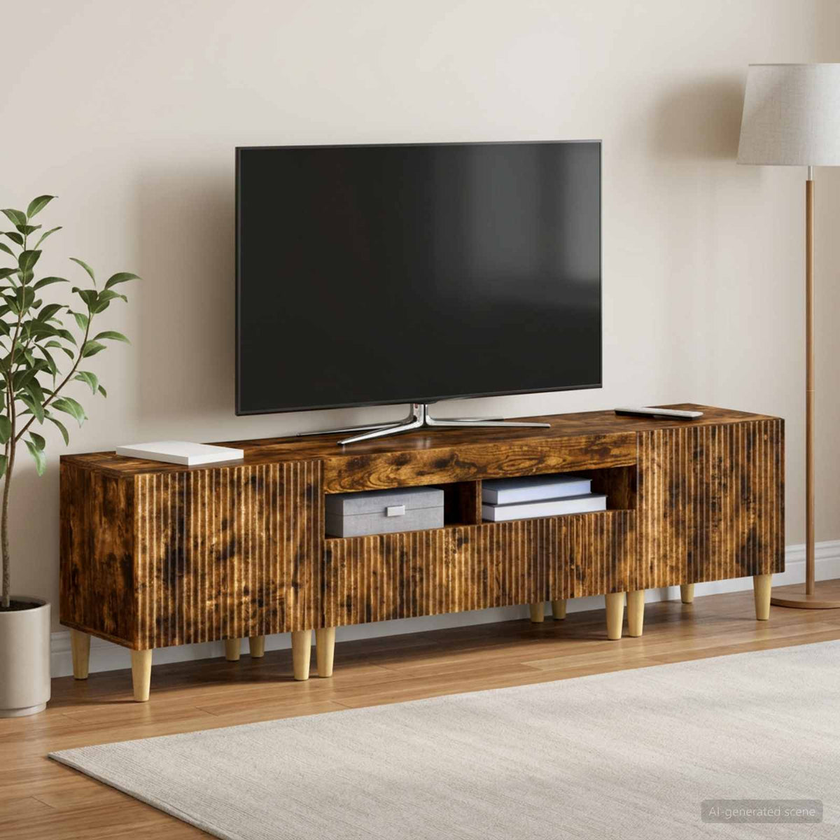 vidaXL 3 Piece LED TV Cabinet ARNHEM 3 pcs Smoked Oak Engineered Wood
