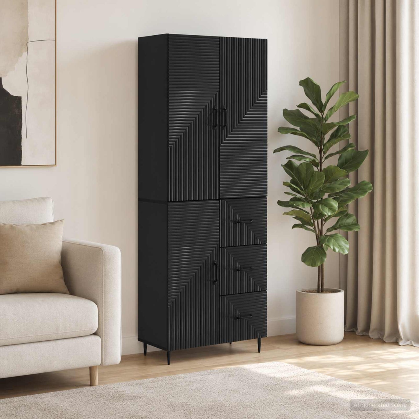 vidaXL Cabinet Set 2 pcs Black Engineered Wood
