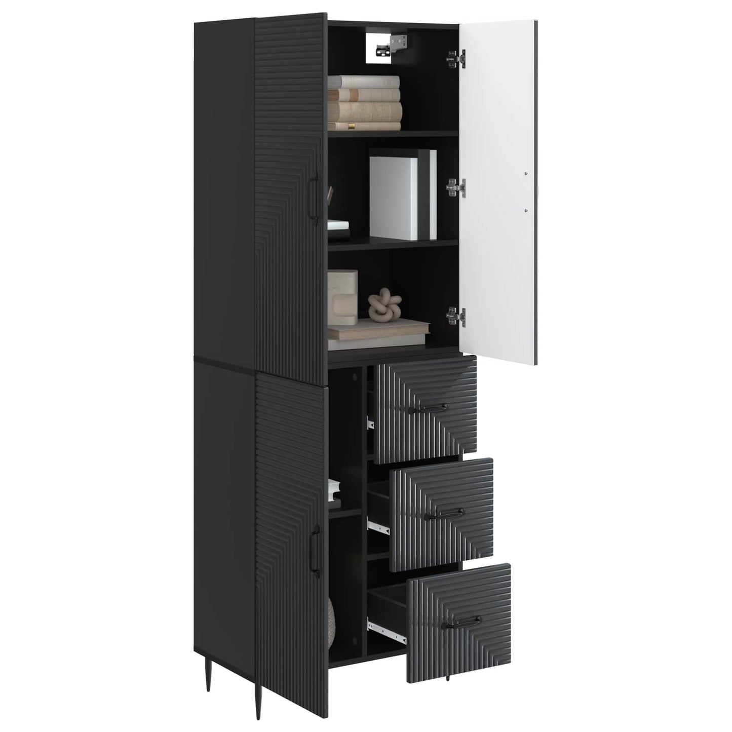 vidaXL Cabinet Set 2 pcs Black Engineered Wood