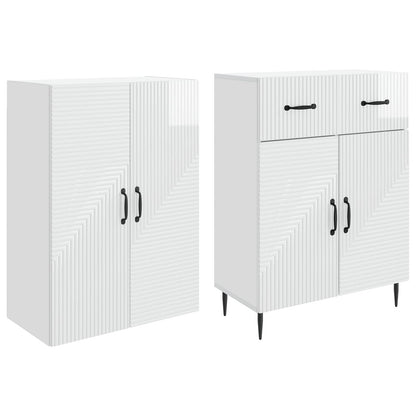 vidaXL Cabinet Set 2 pcs High Gloss White Engineered Wood
