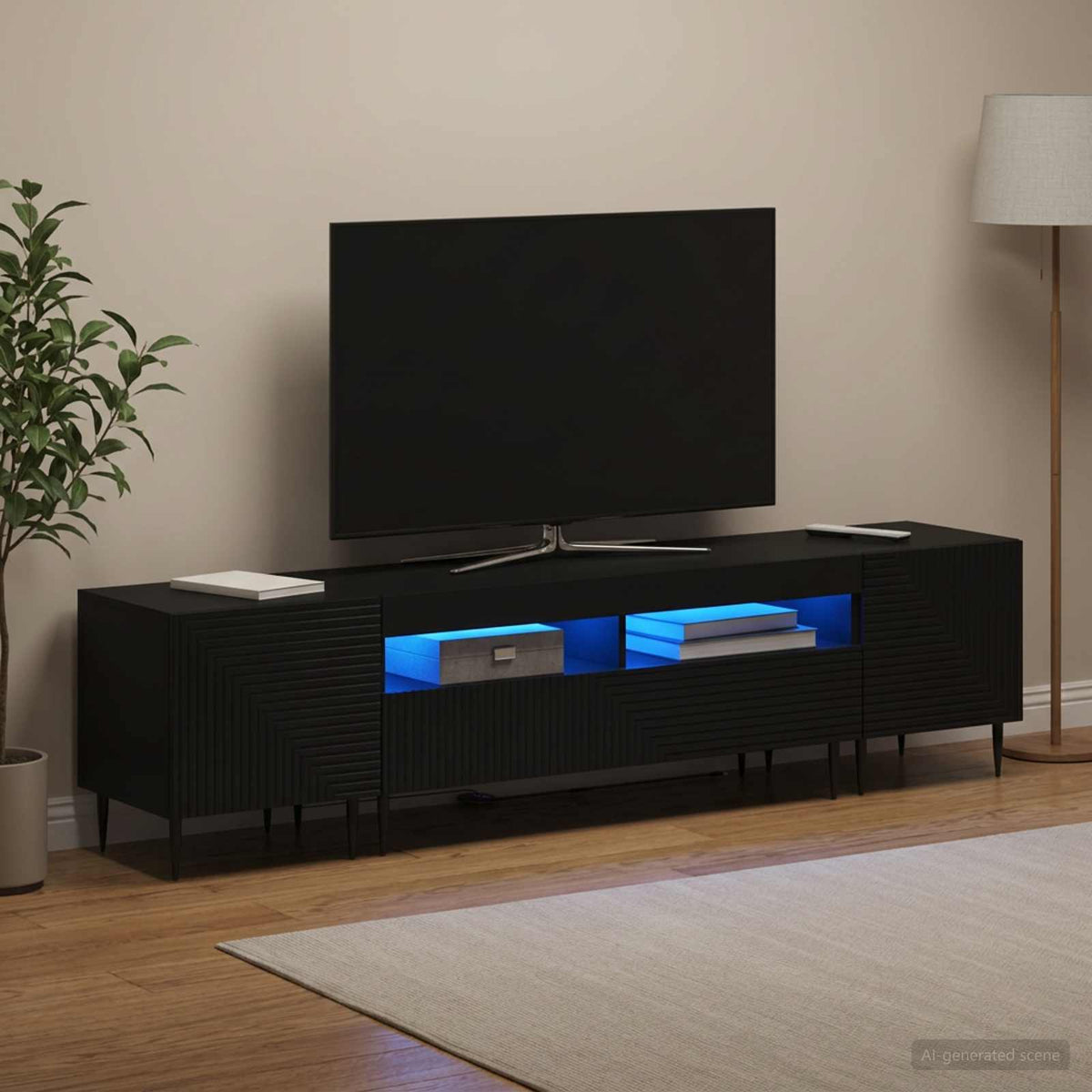 vidaXL 3 Piece LED TV Cabinet Black Engineered Wood