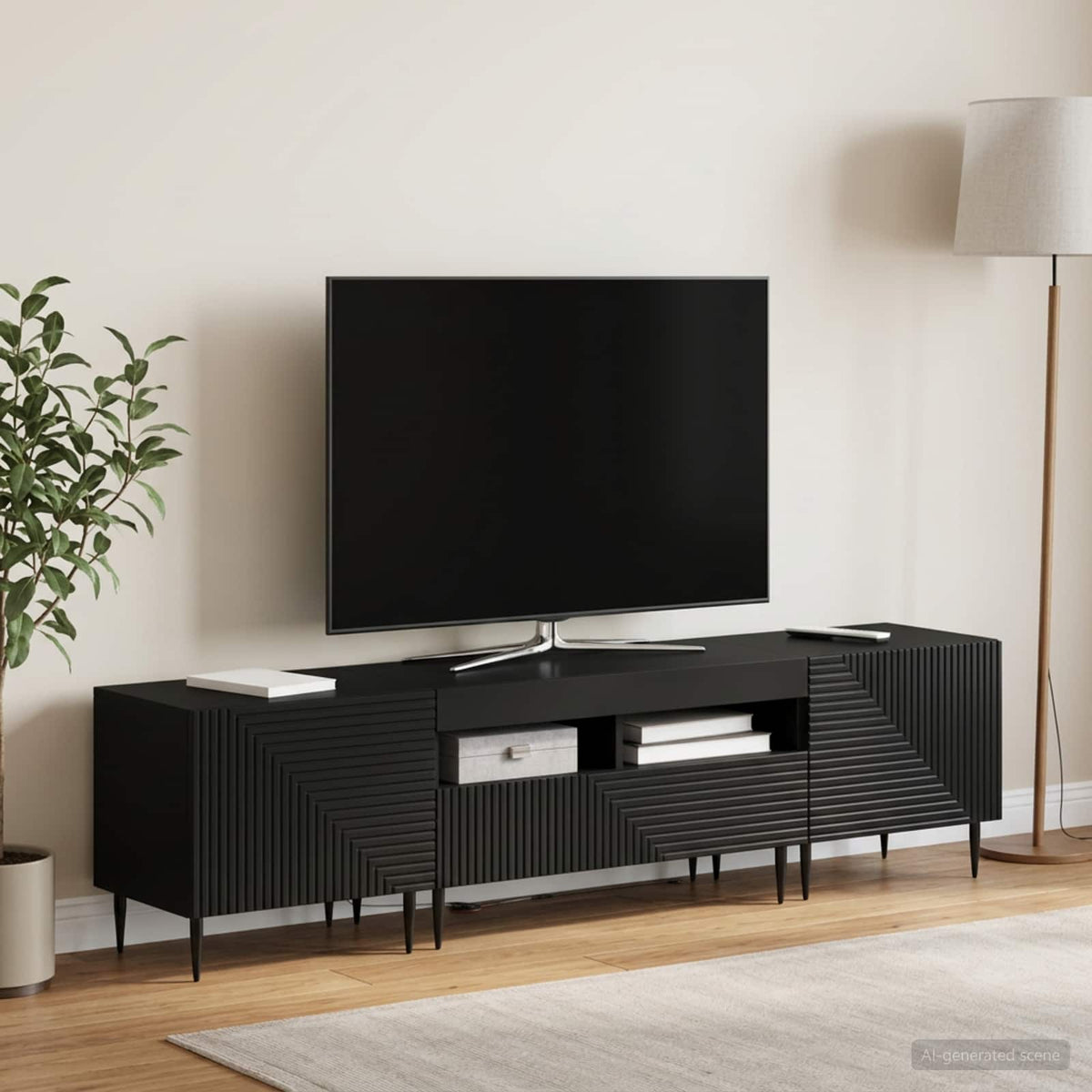vidaXL 3 Piece LED TV Cabinet Black Engineered Wood