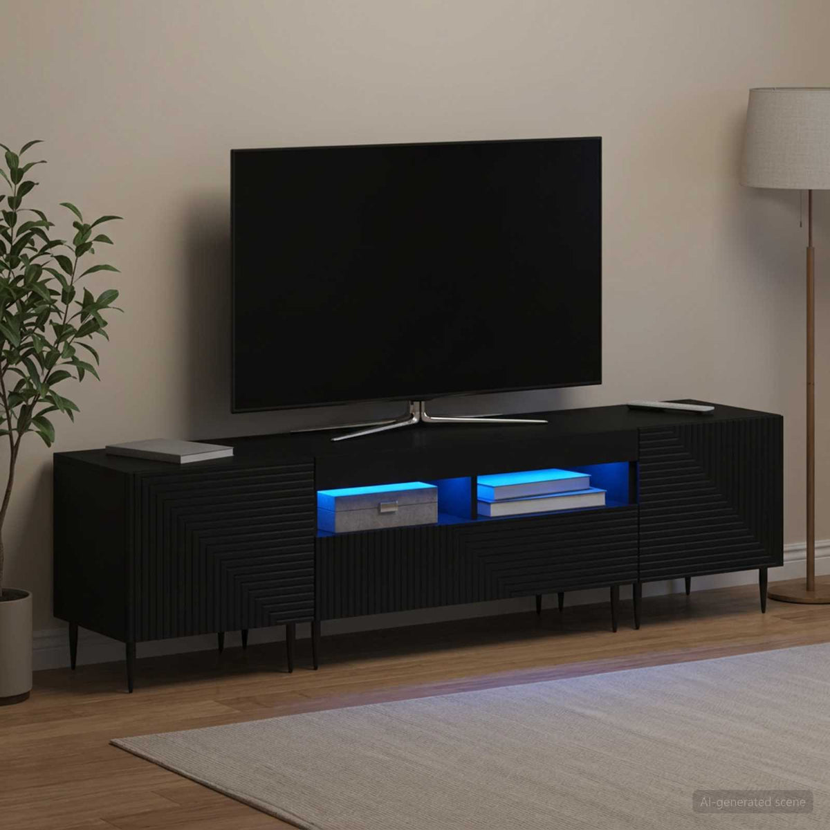 vidaXL 3 Piece LED TV Cabinet Black Engineered Wood