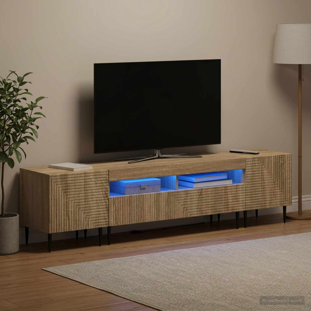vidaXL 3 Piece LED TV Cabinet Sonoma Oak Engineered Wood