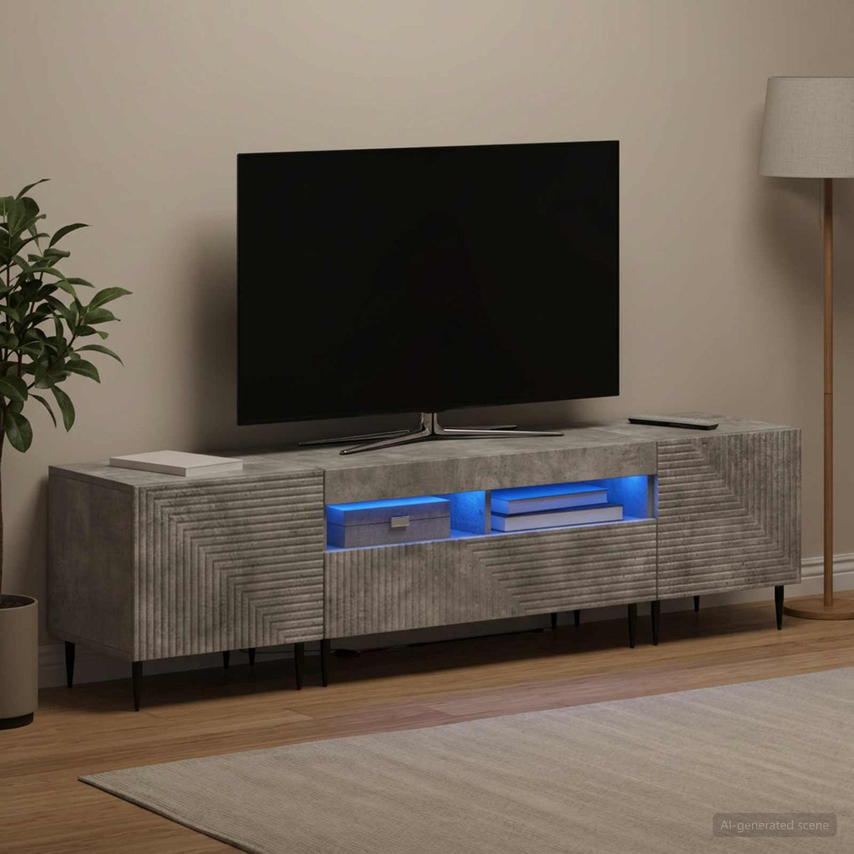 vidaXL 3 Piece LED TV Cabinet Concrete Grey Engineered Wood