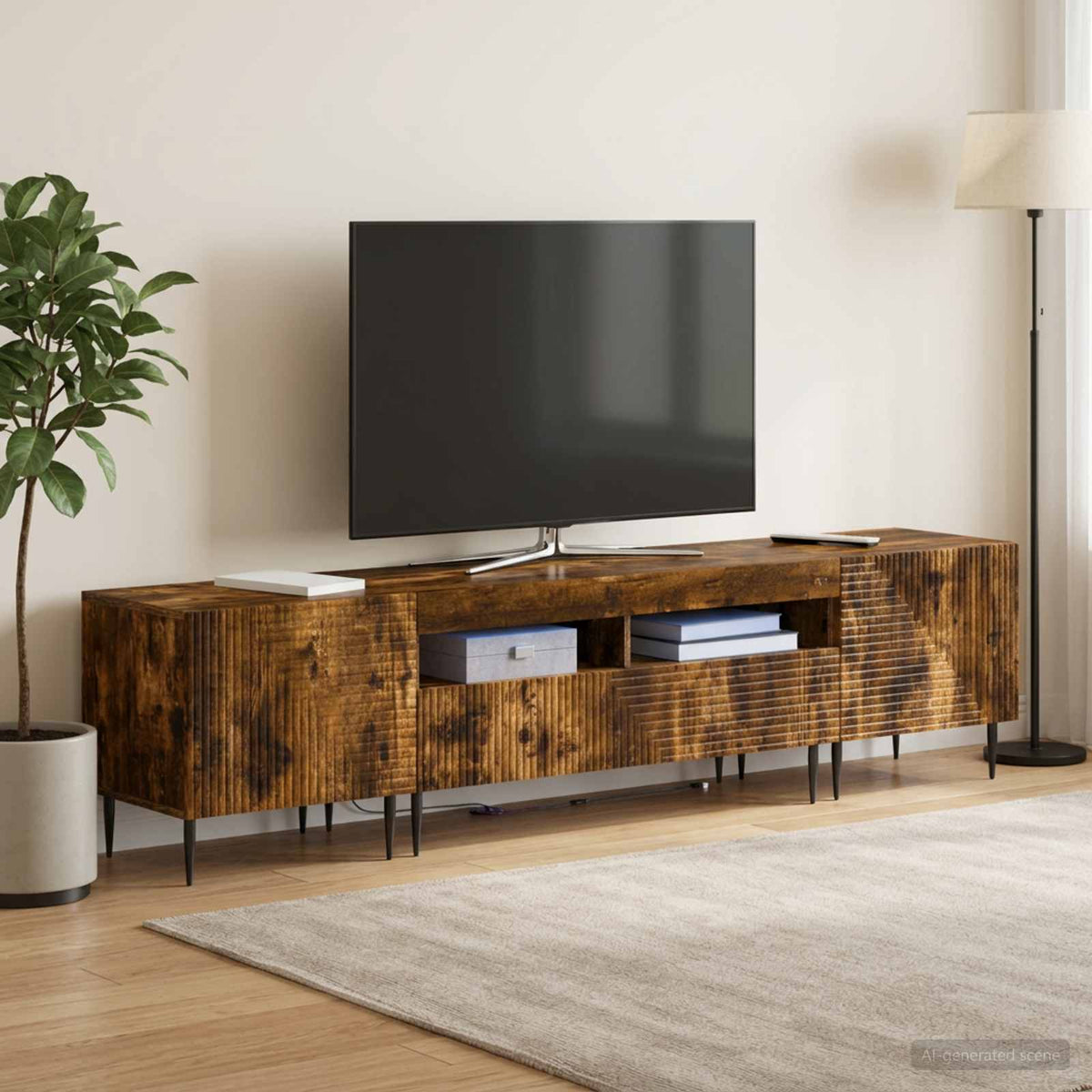 vidaXL 3 Piece LED TV Cabinet Smoked Oak Engineered Wood