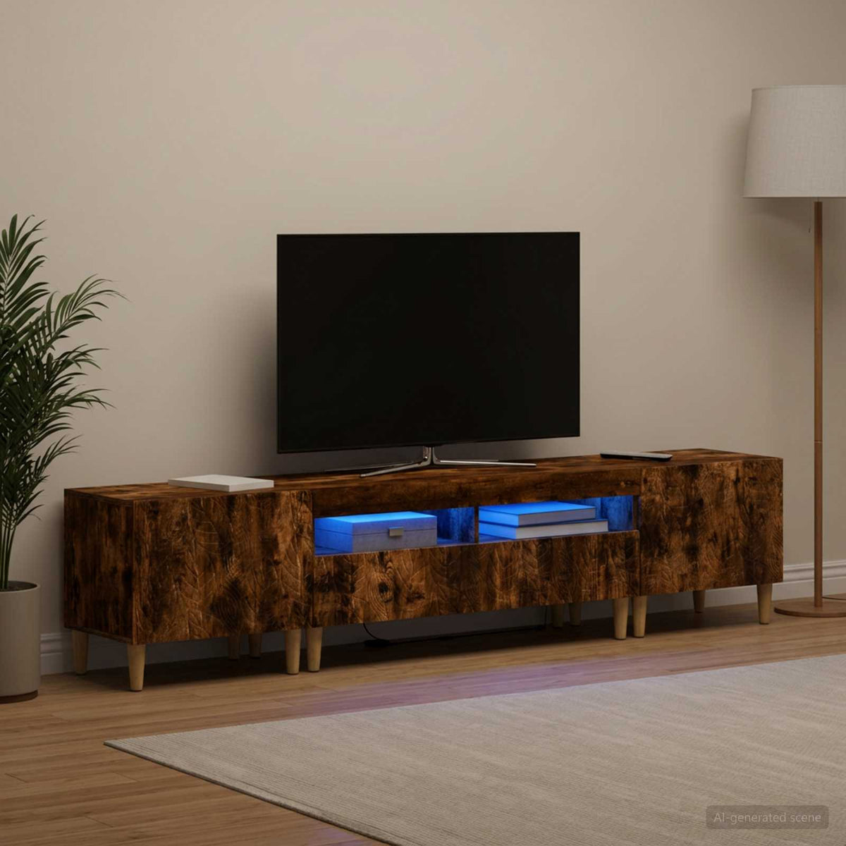 vidaXL 3 Piece LED TV Cabinet DELFT Smoked Oak Engineered Wood
