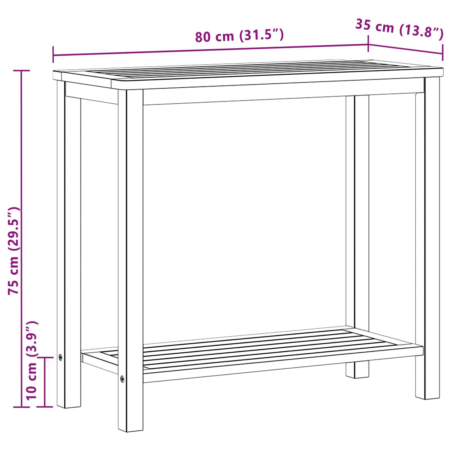 vidaXL Garden Console Table with Storage Light Acacia 80 x 35 x 75 cm