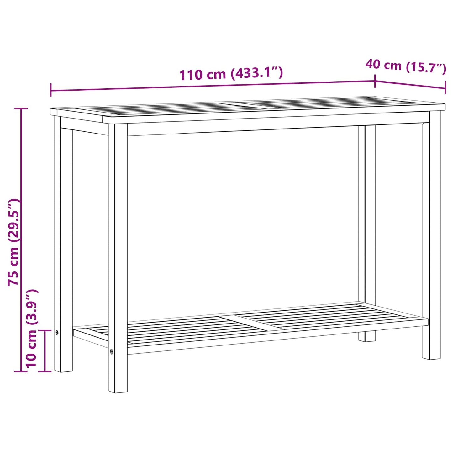 vidaXL Garden Console Table Light Acacia 110 x 40 x 75 cm