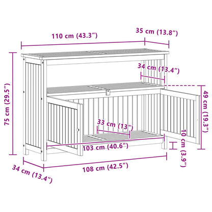 vidaXL Garden Console Table with Storage Light Acacia 110 x 35 x 75 cm