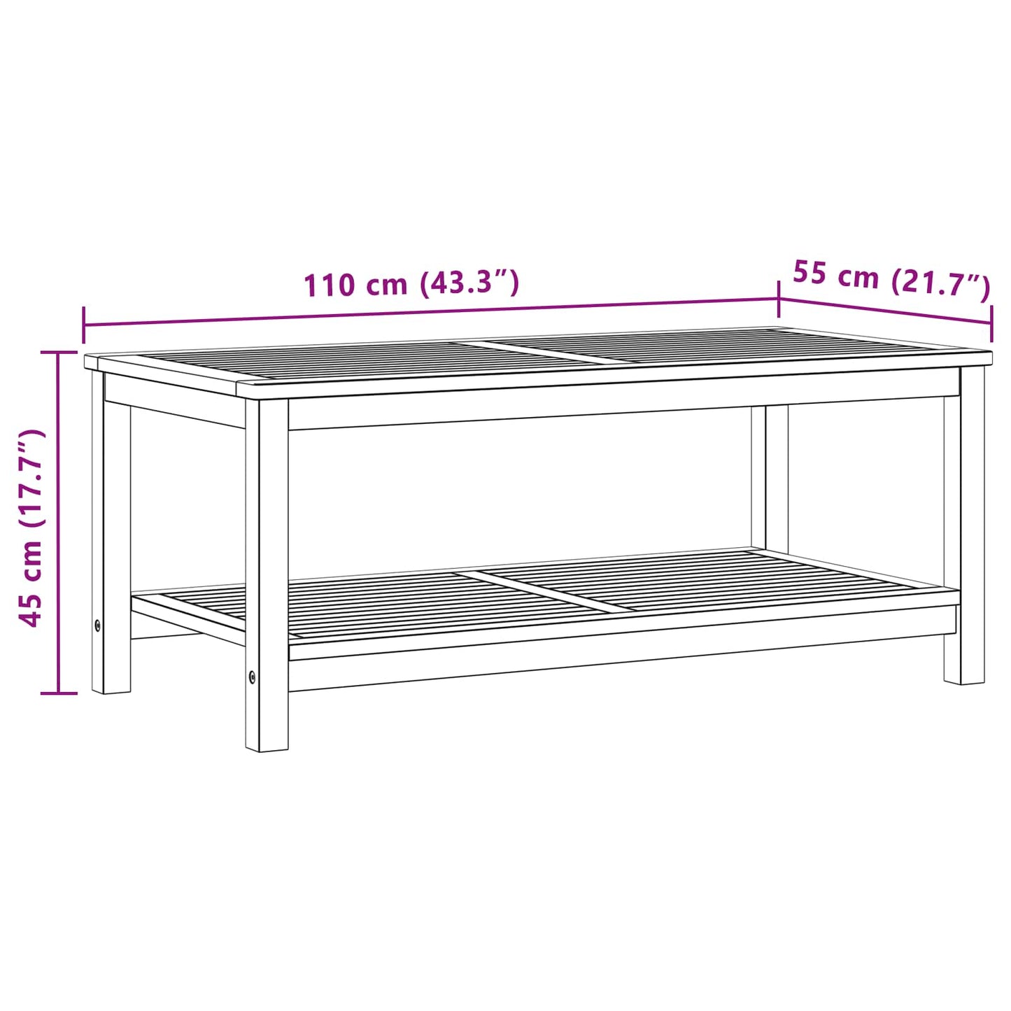 vidaXL Side Table Oil Natural 110 x 55 x 45 cm Solid Acacia Wood