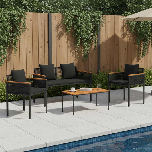 vidaXL Outdoor Furniture Set with Cushion 4 pcs Black Poly Rattan