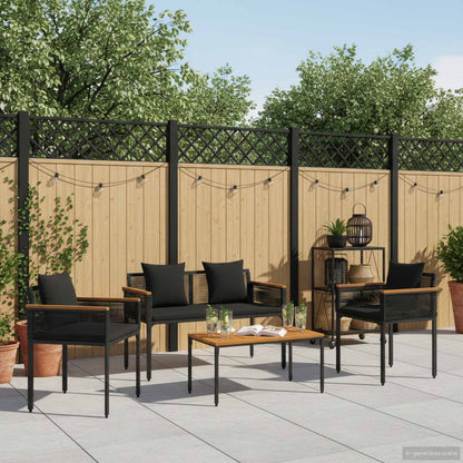 vidaXL Outdoor Furniture Set with Cushion 4 pcs Black Poly Rattan