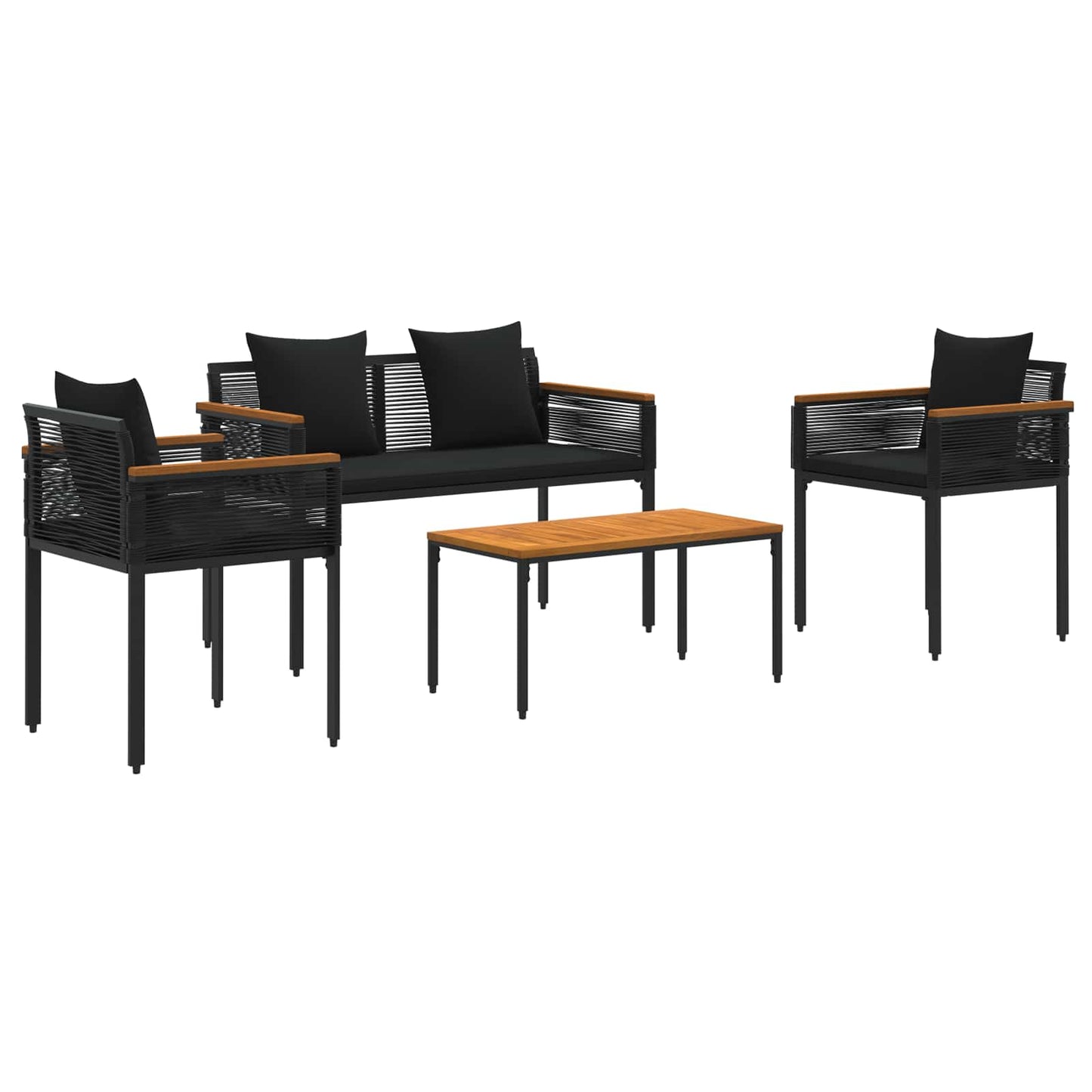 vidaXL Outdoor Furniture Set with Cushion 4 pcs Black Poly Rattan