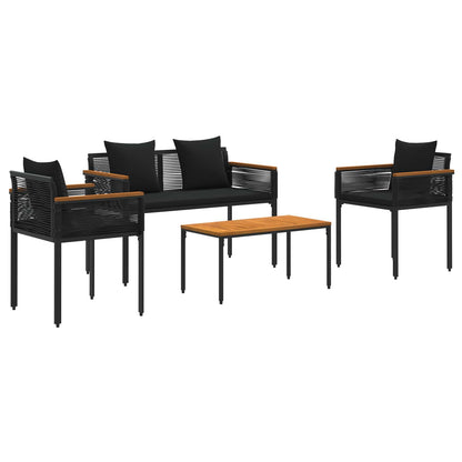 vidaXL Outdoor Furniture Set with Cushion 4 pcs Black Poly Rattan
