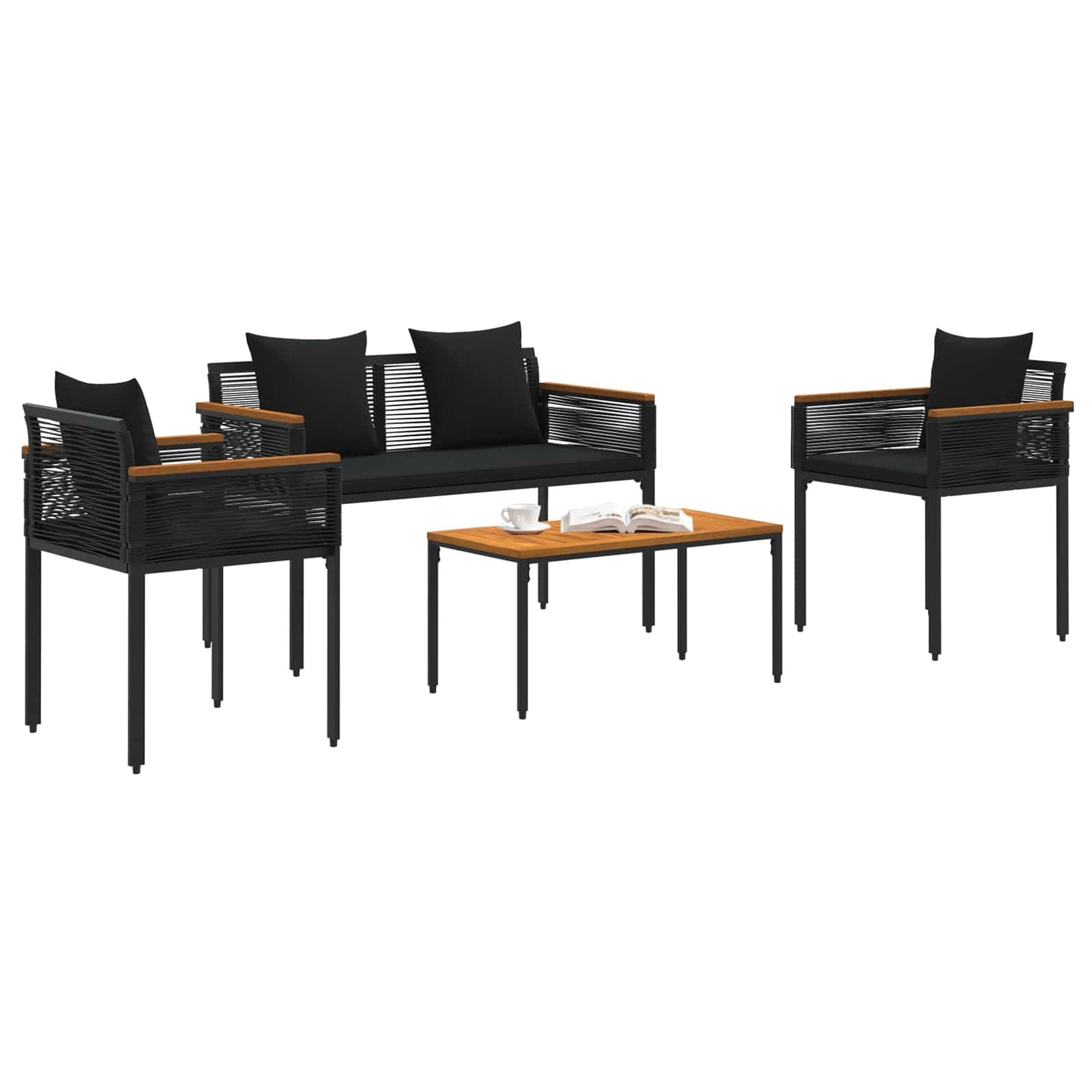 vidaXL Outdoor Furniture Set with Cushion 4 pcs Black Poly Rattan