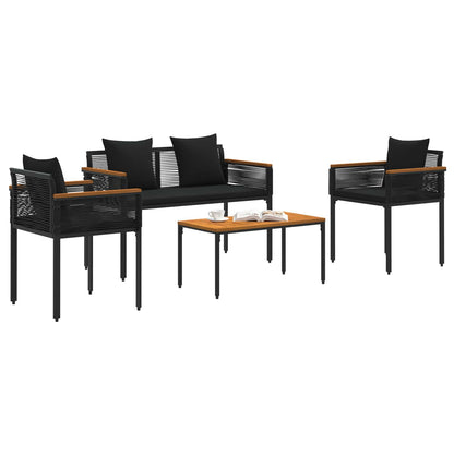 vidaXL Outdoor Furniture Set with Cushion 4 pcs Black Poly Rattan