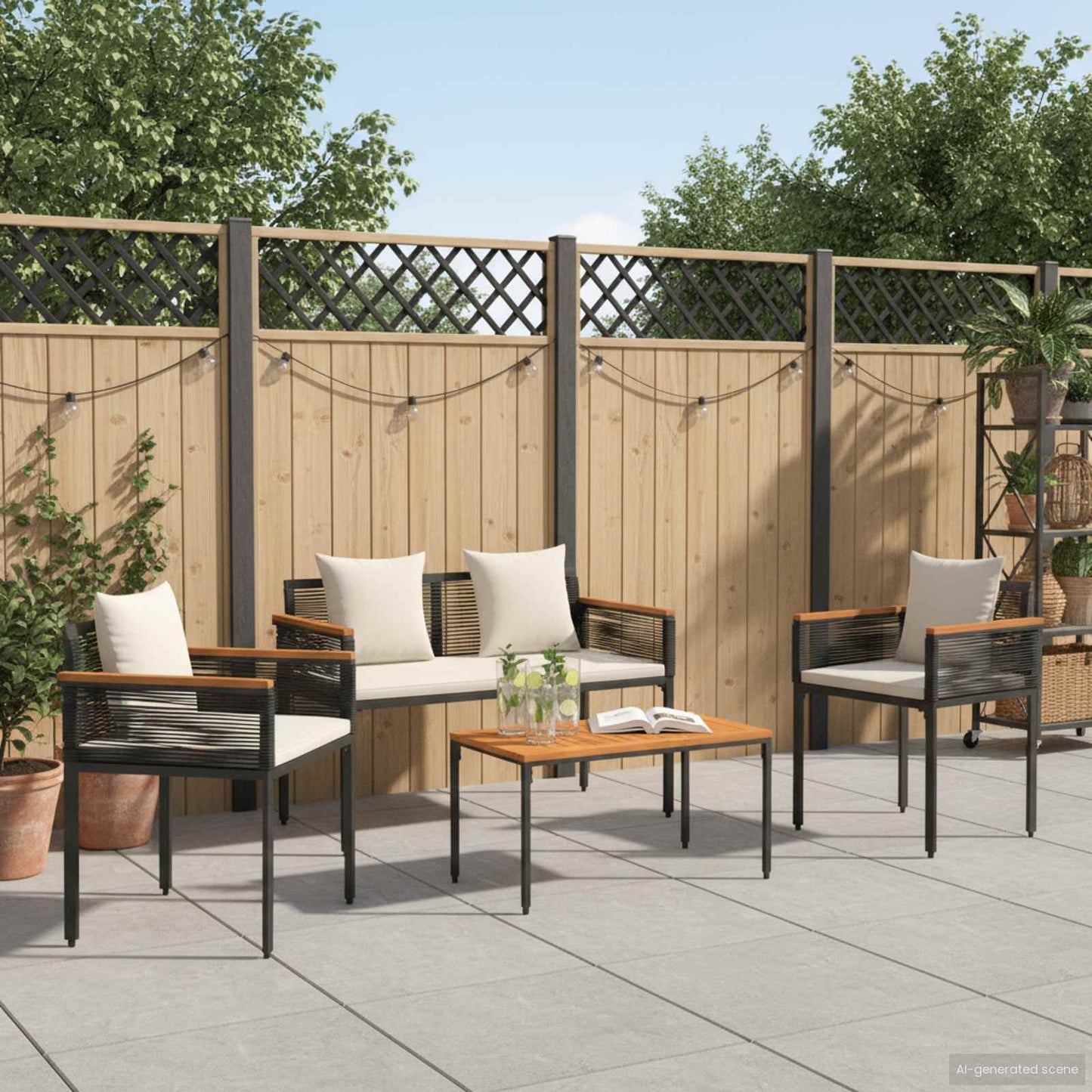 vidaXL Outdoor Furniture Set Black and Cream White Poly Rattan