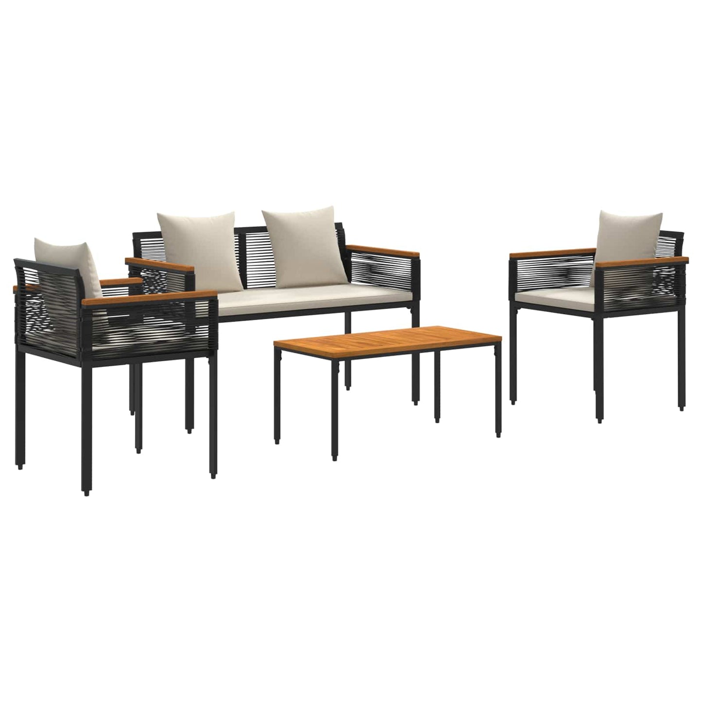 vidaXL Outdoor Furniture Set Black and Cream White Poly Rattan
