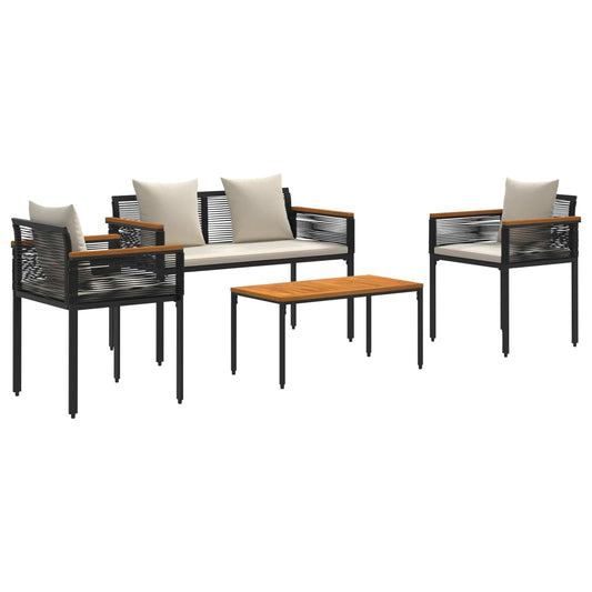 vidaXL Outdoor Furniture Set Black and Cream White Poly Rattan