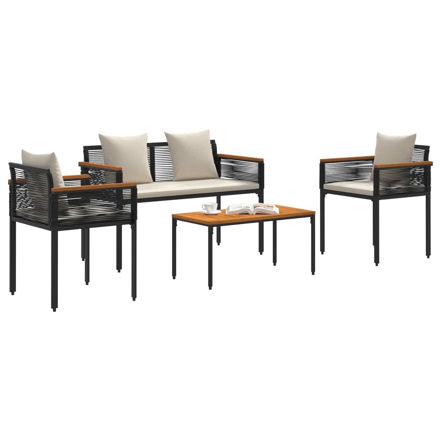 vidaXL Outdoor Furniture Set Black and Cream White Poly Rattan