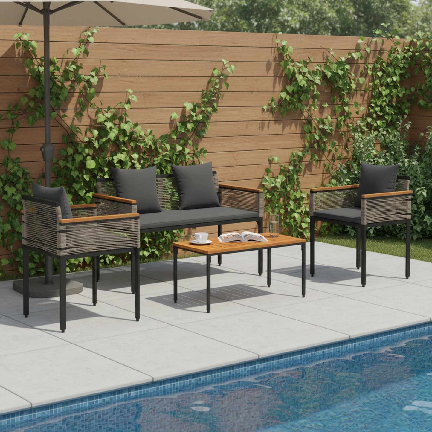vidaXL Outdoor Furniture Set Grey and Dark Grey Poly Rattan