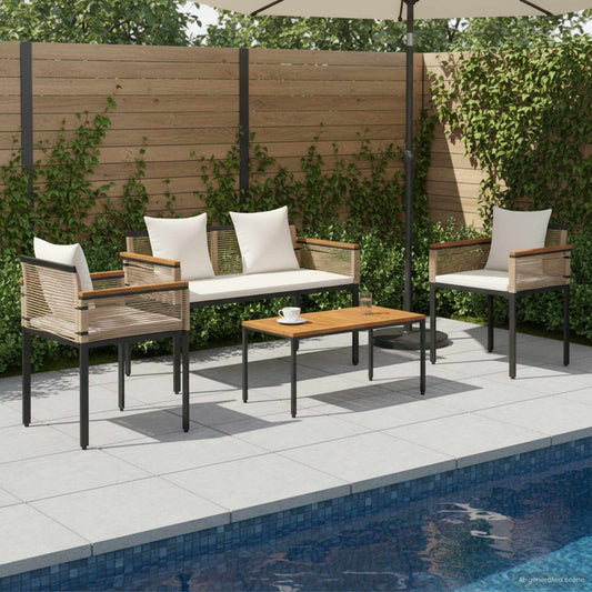 vidaXL Outdoor Furniture Set Beige and Cream White Poly Rattan