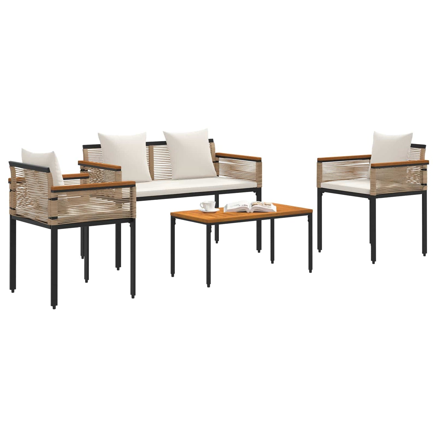 vidaXL Outdoor Furniture Set Beige and Cream White Poly Rattan