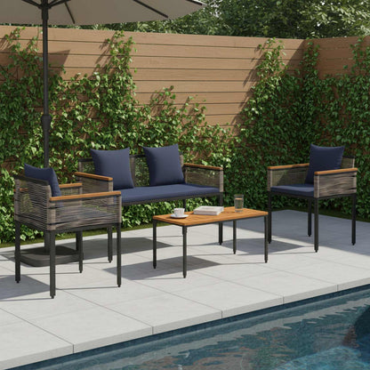 vidaXL Outdoor Furniture Set Grey and Navy Blue Poly Rattan