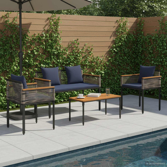 vidaXL Outdoor Furniture Set Grey and Navy Blue Poly Rattan