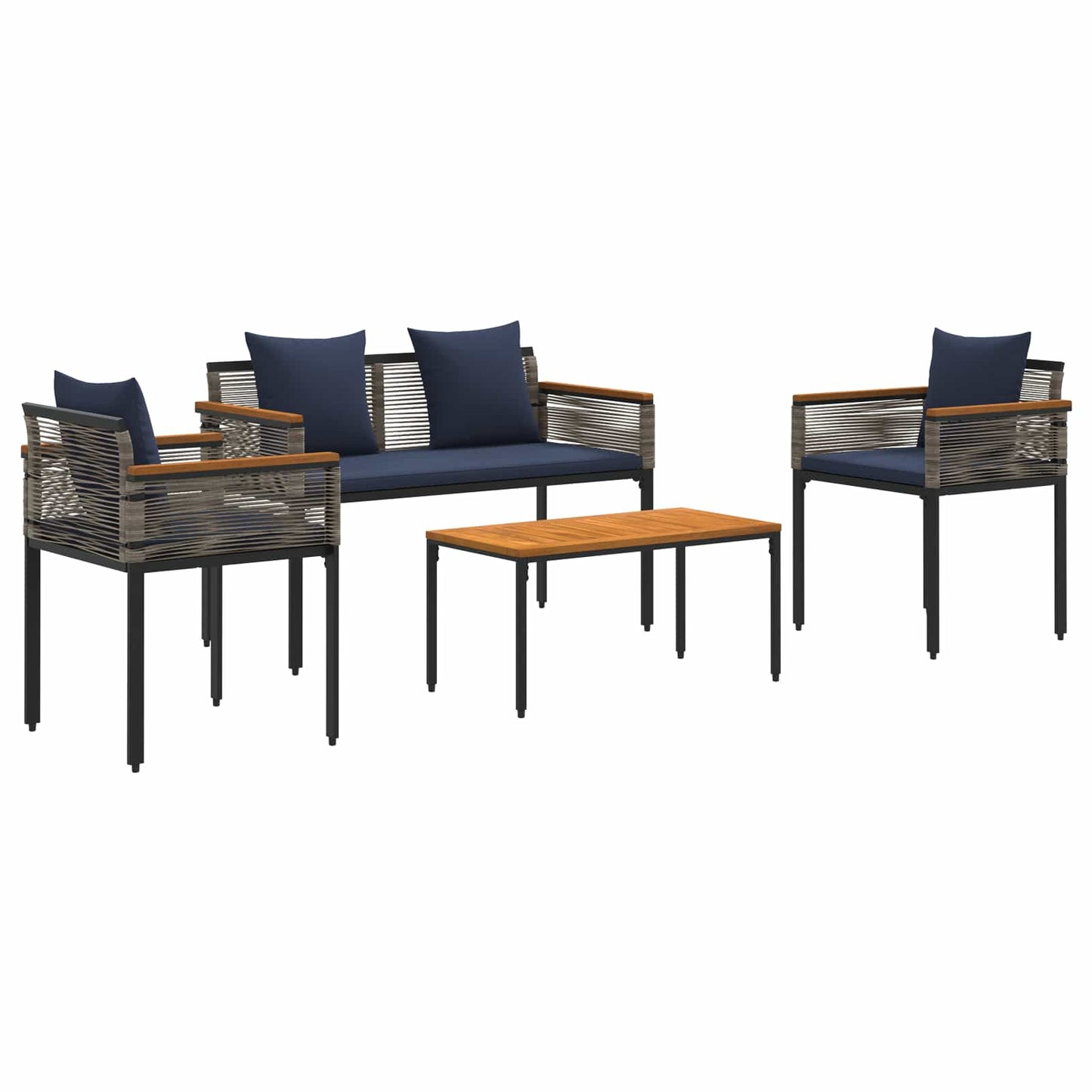 vidaXL Outdoor Furniture Set Grey and Navy Blue Poly Rattan