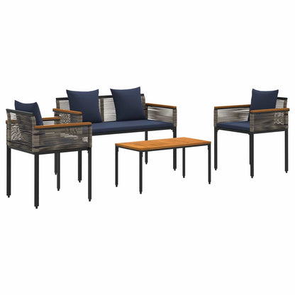 vidaXL Outdoor Furniture Set Grey and Navy Blue Poly Rattan