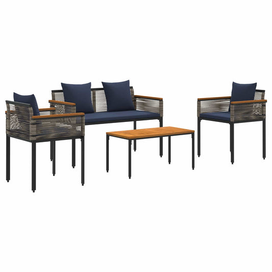 vidaXL Outdoor Furniture Set Grey and Navy Blue Poly Rattan