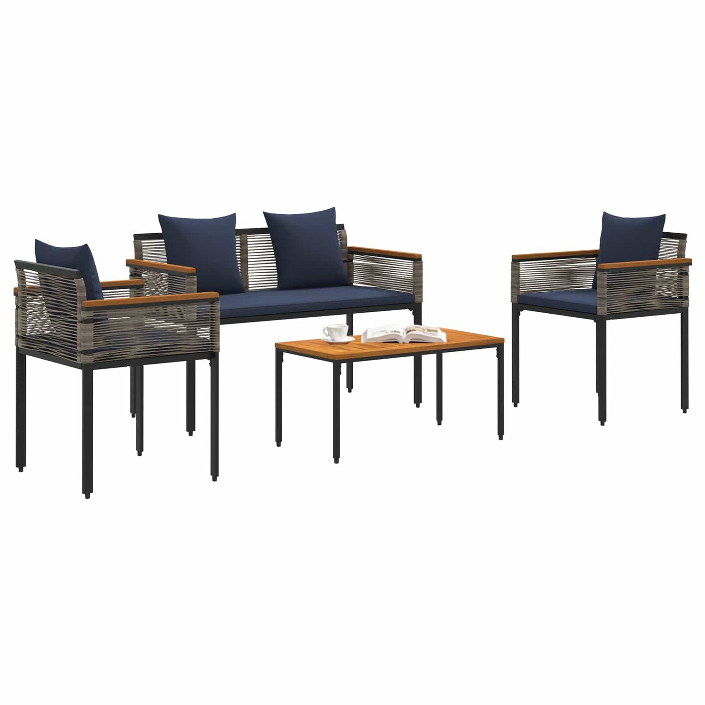 vidaXL Outdoor Furniture Set Grey and Navy Blue Poly Rattan
