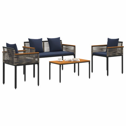 vidaXL Outdoor Furniture Set Grey and Navy Blue Poly Rattan
