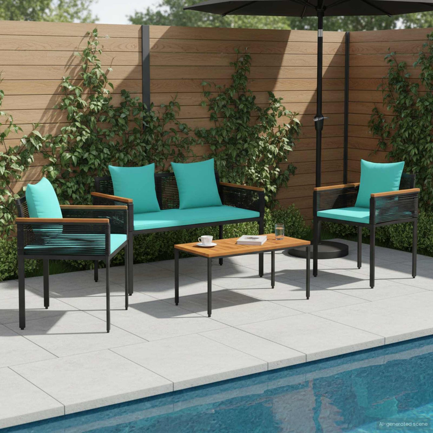 vidaXL Outdoor Furniture Set Black and Turquoise Poly Rattan