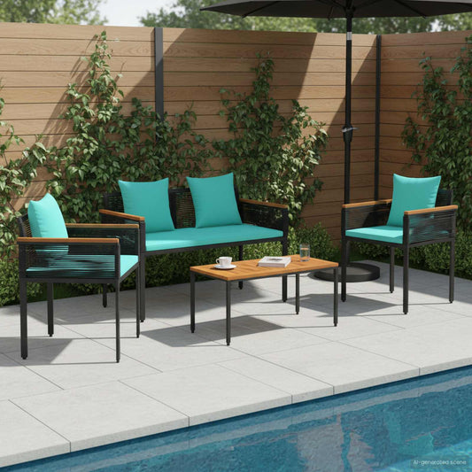 vidaXL Outdoor Furniture Set Black and Turquoise Poly Rattan