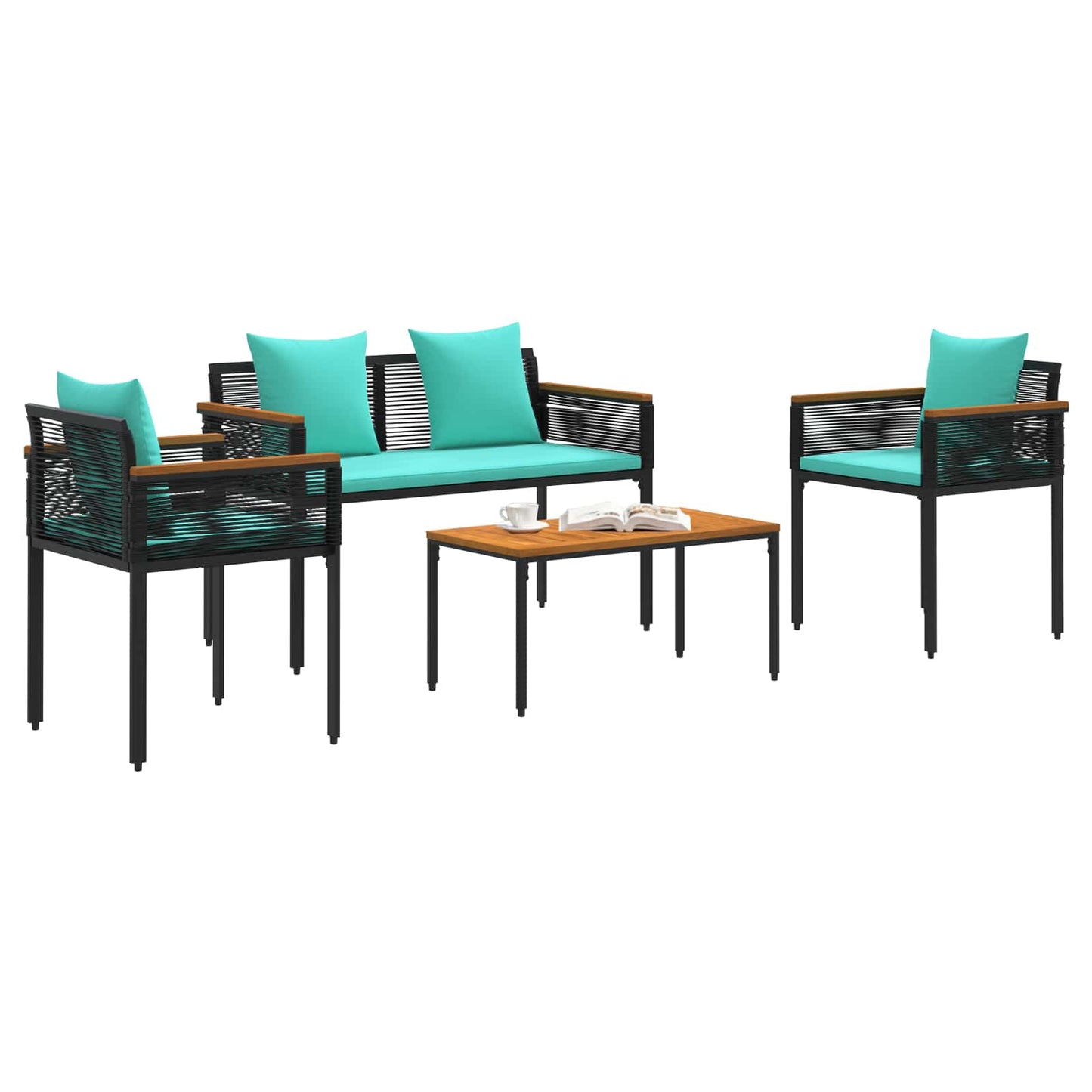 vidaXL Outdoor Furniture Set Black and Turquoise Poly Rattan