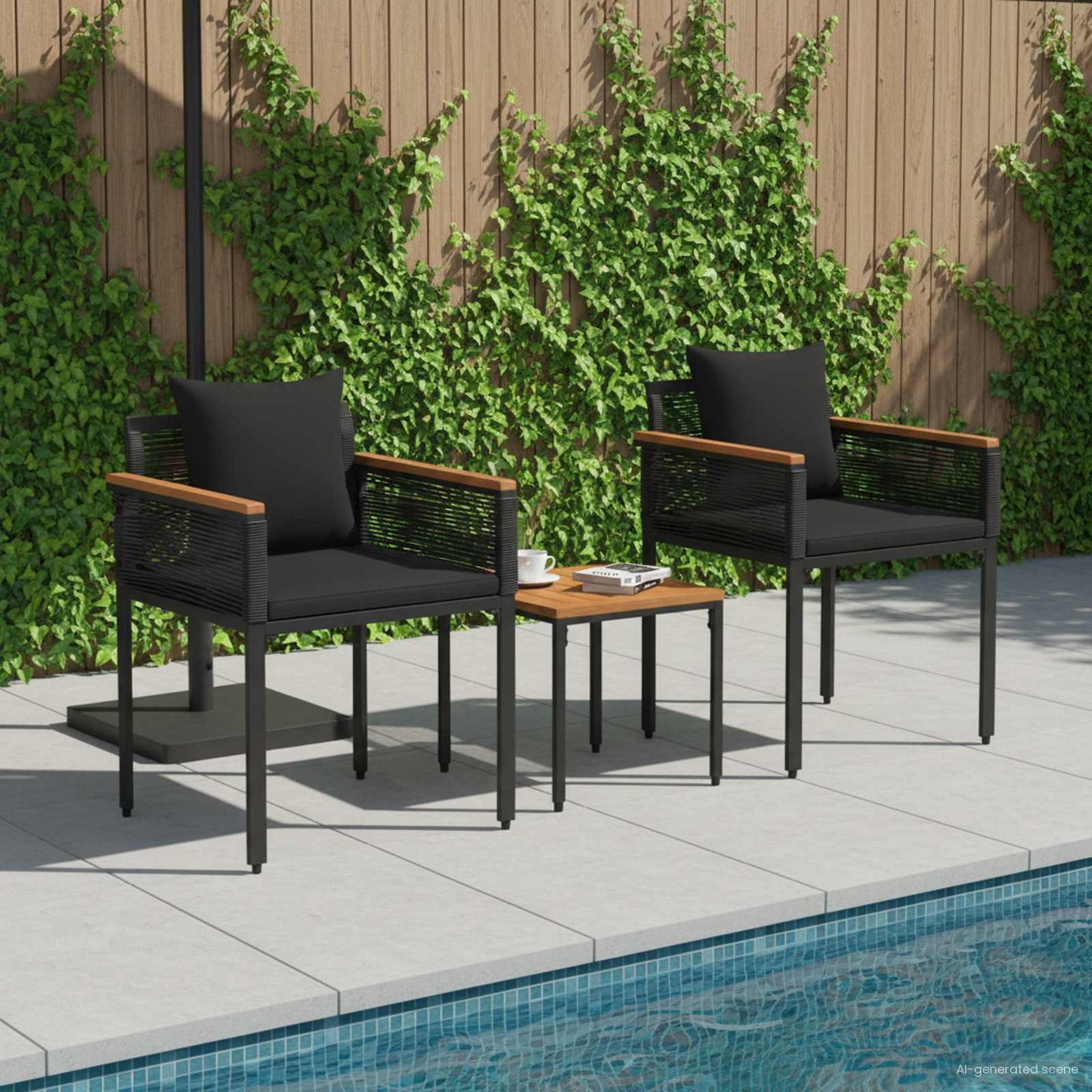 vidaXL Outdoor Furniture Set with Cushion Black Poly Rattan