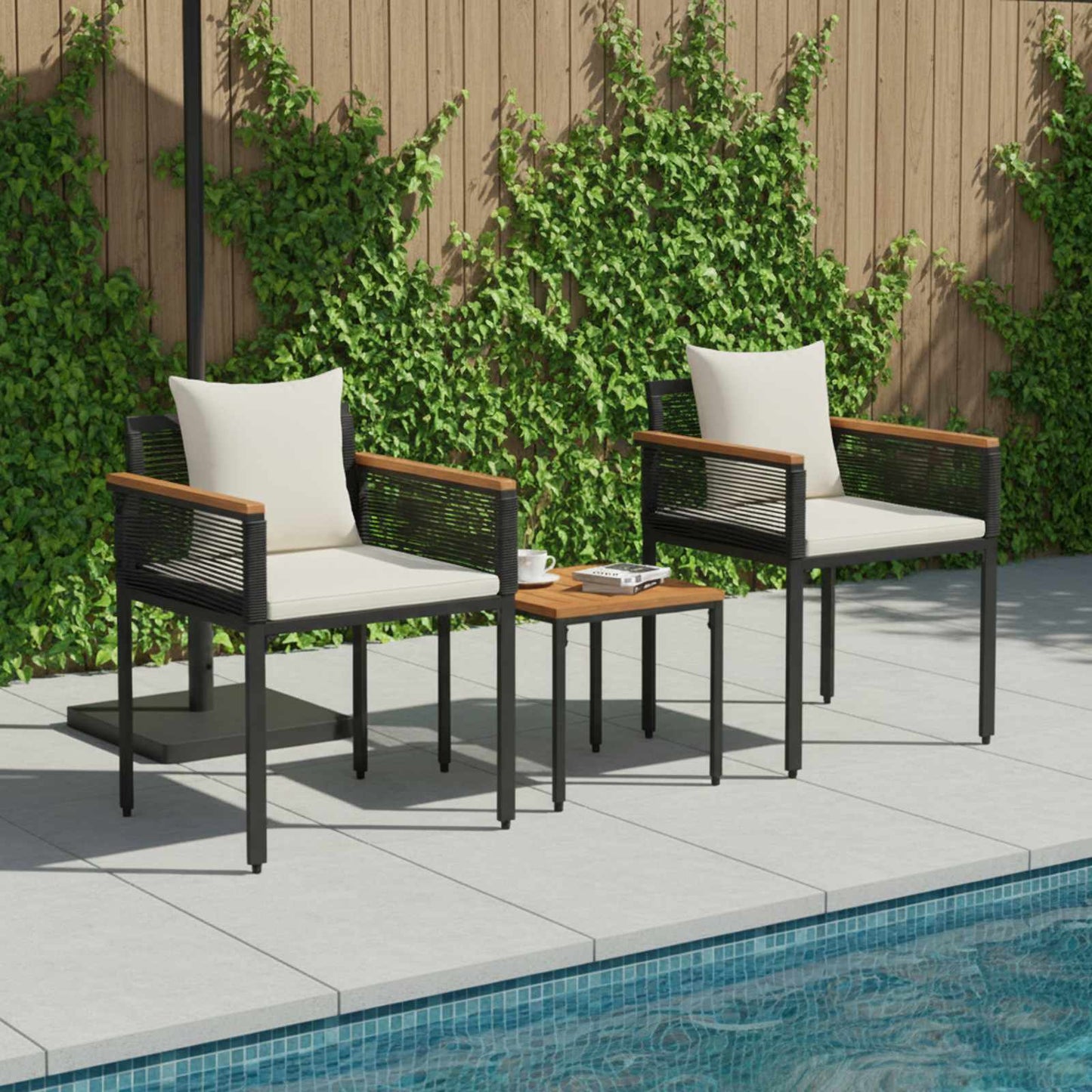 vidaXL Outdoor Furniture Set Black and Cream White Poly Rattan