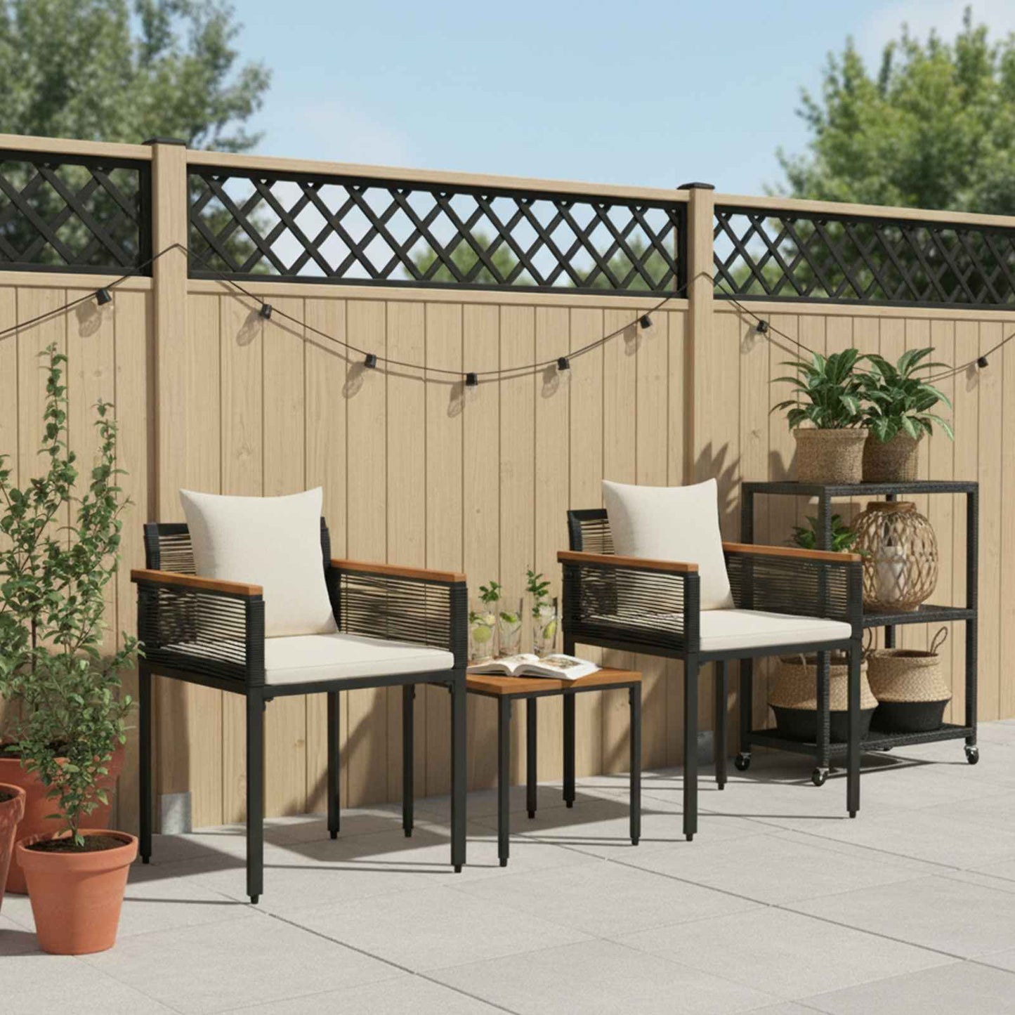 vidaXL Outdoor Furniture Set Black and Cream White Poly Rattan