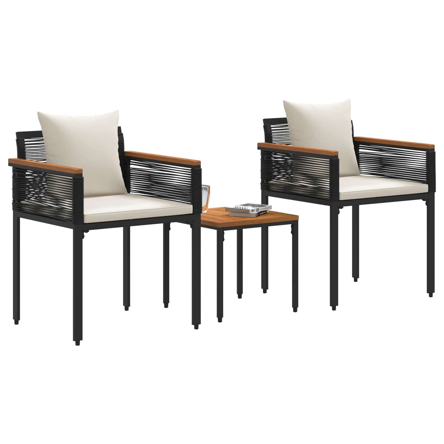 vidaXL Outdoor Furniture Set Black and Cream White Poly Rattan