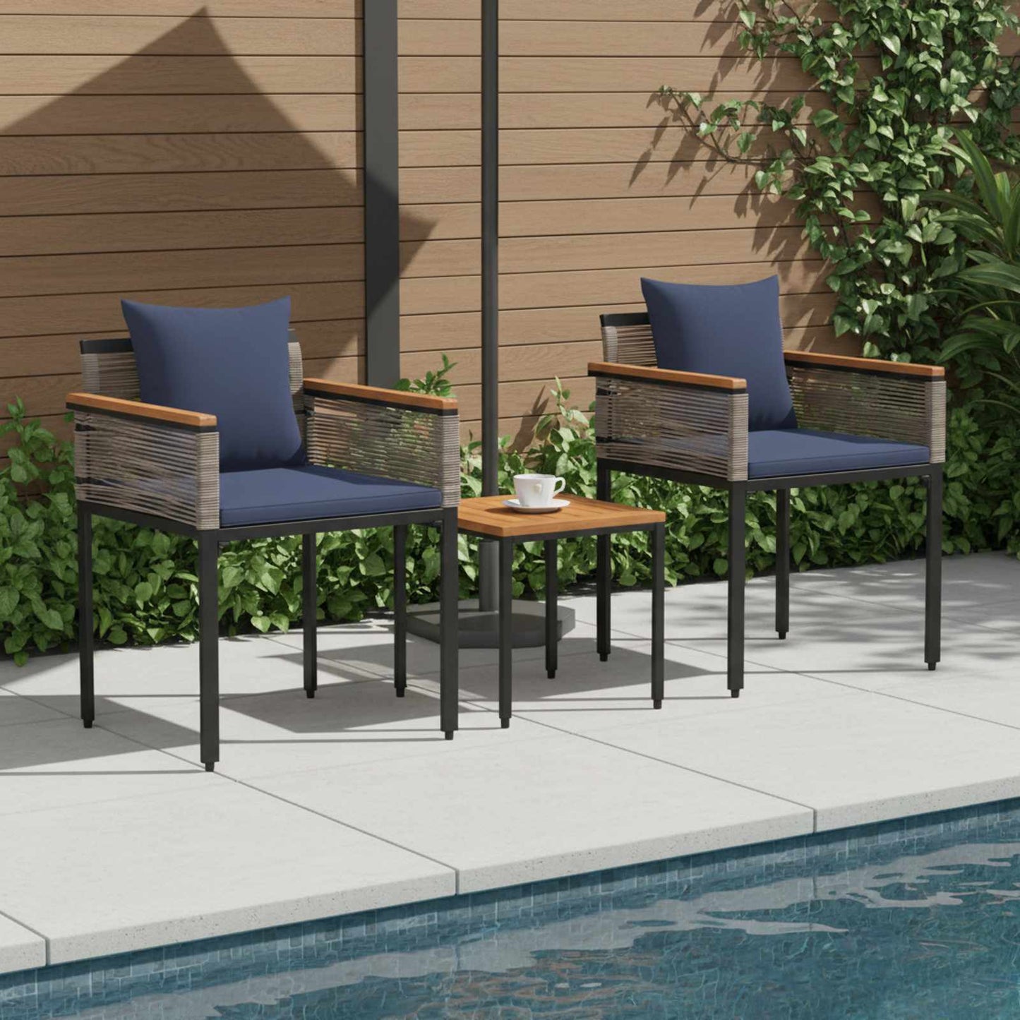 vidaXL Outdoor Furniture Set Grey and Navy Blue Poly Rattan