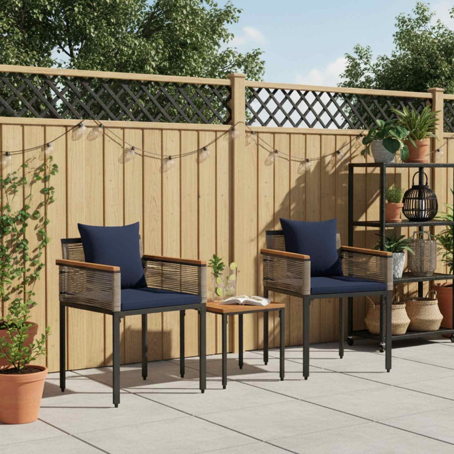 vidaXL Outdoor Furniture Set Grey and Navy Blue Poly Rattan