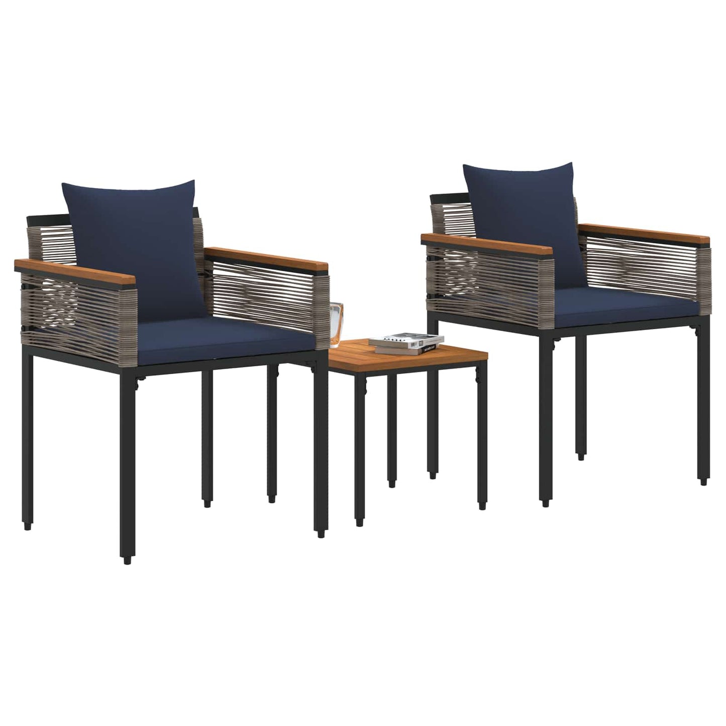 vidaXL Outdoor Furniture Set Grey and Navy Blue Poly Rattan