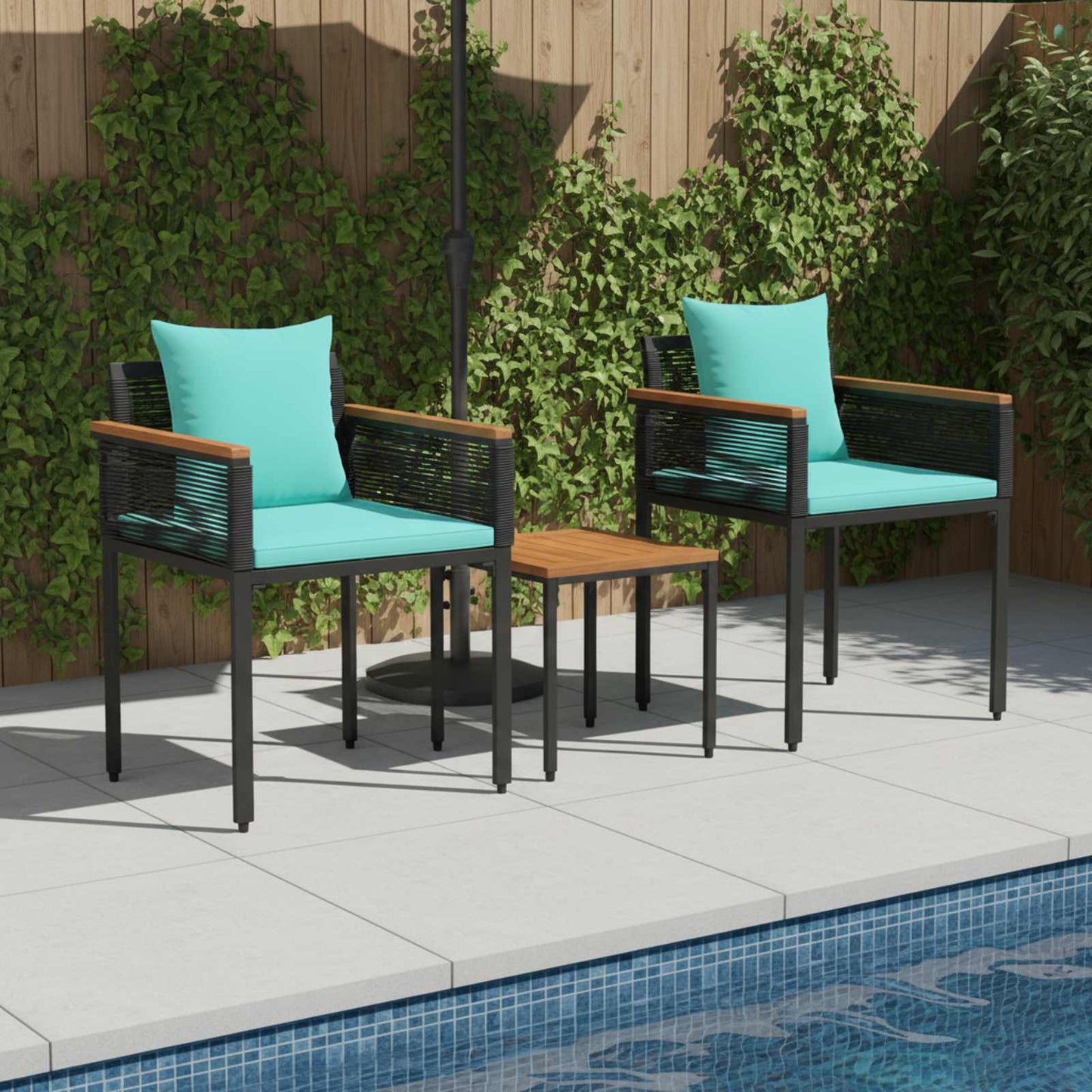 vidaXL Outdoor Furniture Set Black and Turquoise Poly Rattan