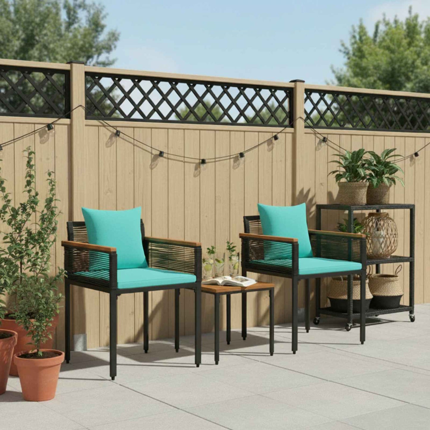 vidaXL Outdoor Furniture Set Black and Turquoise Poly Rattan