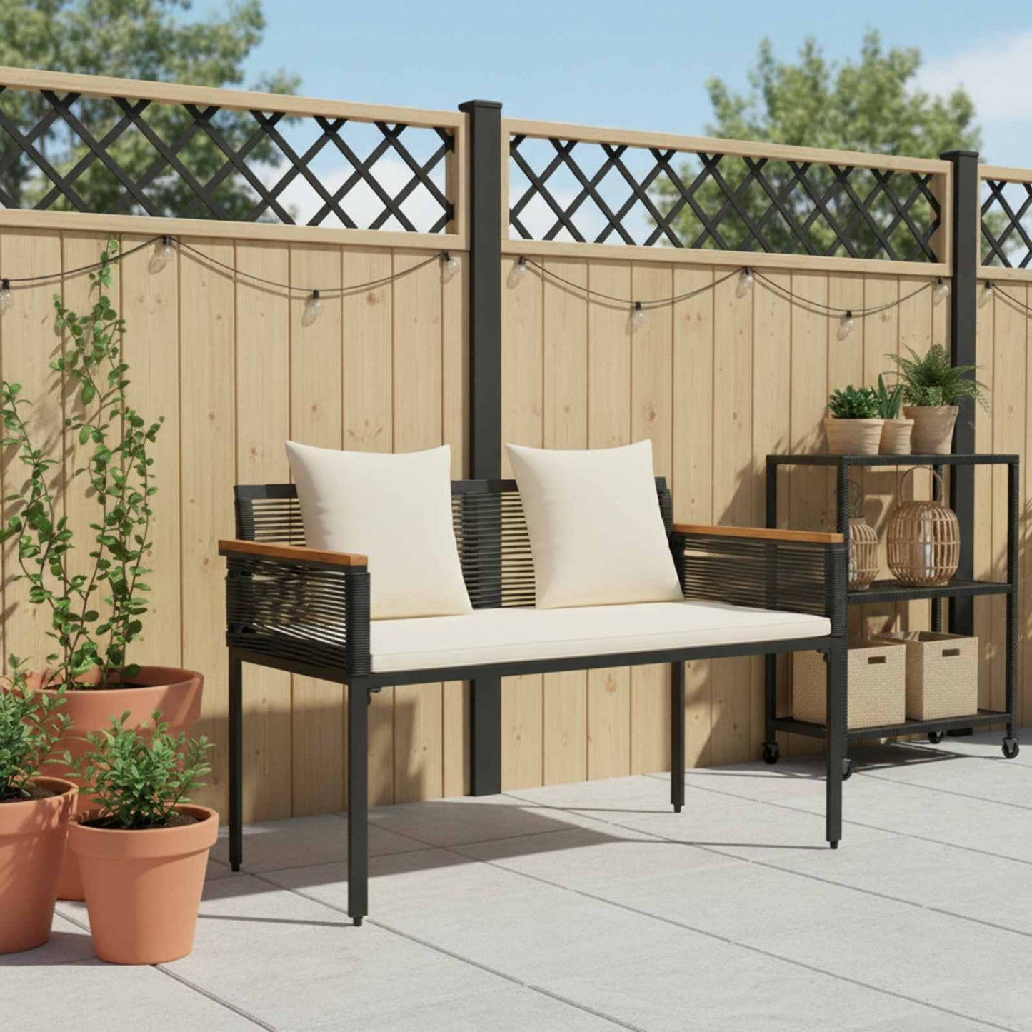 vidaXL Outdoor Bench Black and Cream White 117 x 54 x 74.5 cm