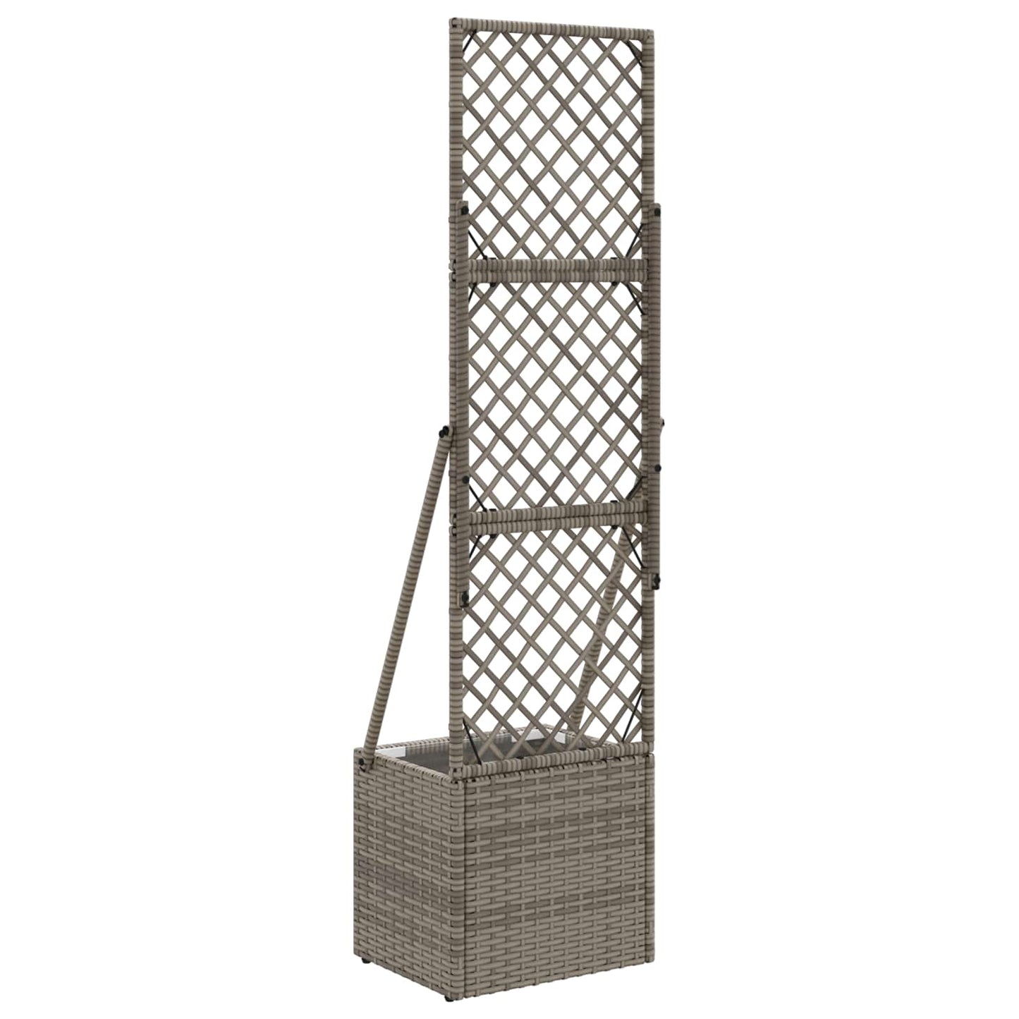 vidaXL Garden Planter with Trellis Grey 35 x 30 x 135 cm Poly Rattan