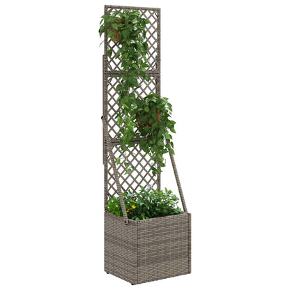 vidaXL Garden Planter with Trellis Grey 35 x 30 x 135 cm Poly Rattan